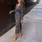 Khloe - Women’s Patterned Wrap Style Midi Dress