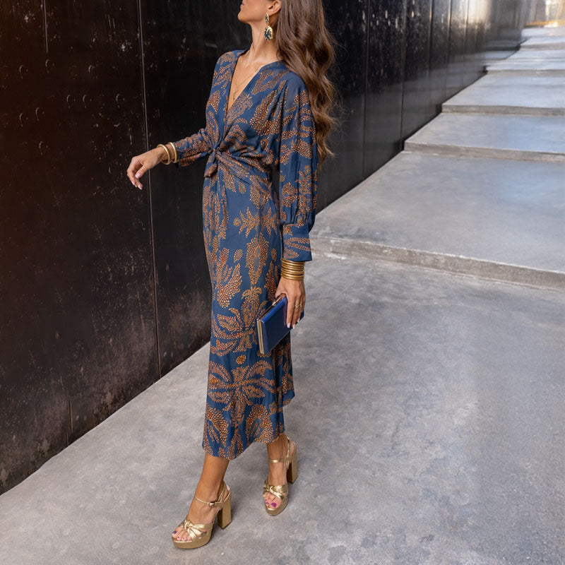 Khloe - Women’s Patterned Wrap Style Midi Dress
