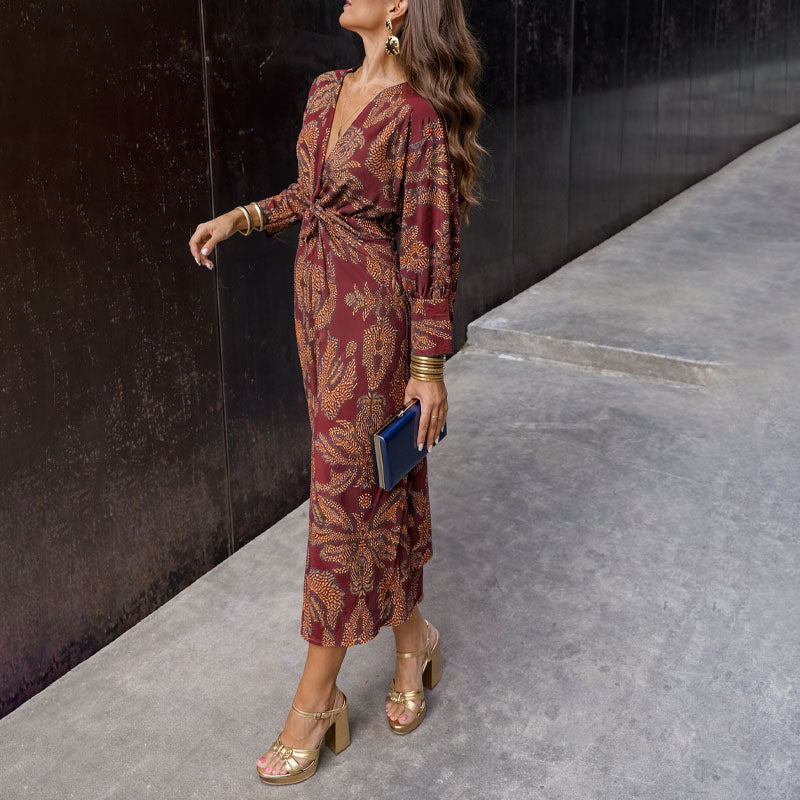 Khloe - Women’s Patterned Wrap Style Midi Dress