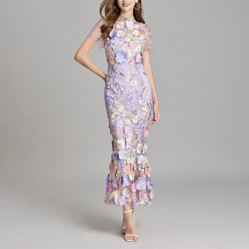 Kirsten - Women’s Sheer Overlay Floral Embroidered Dress