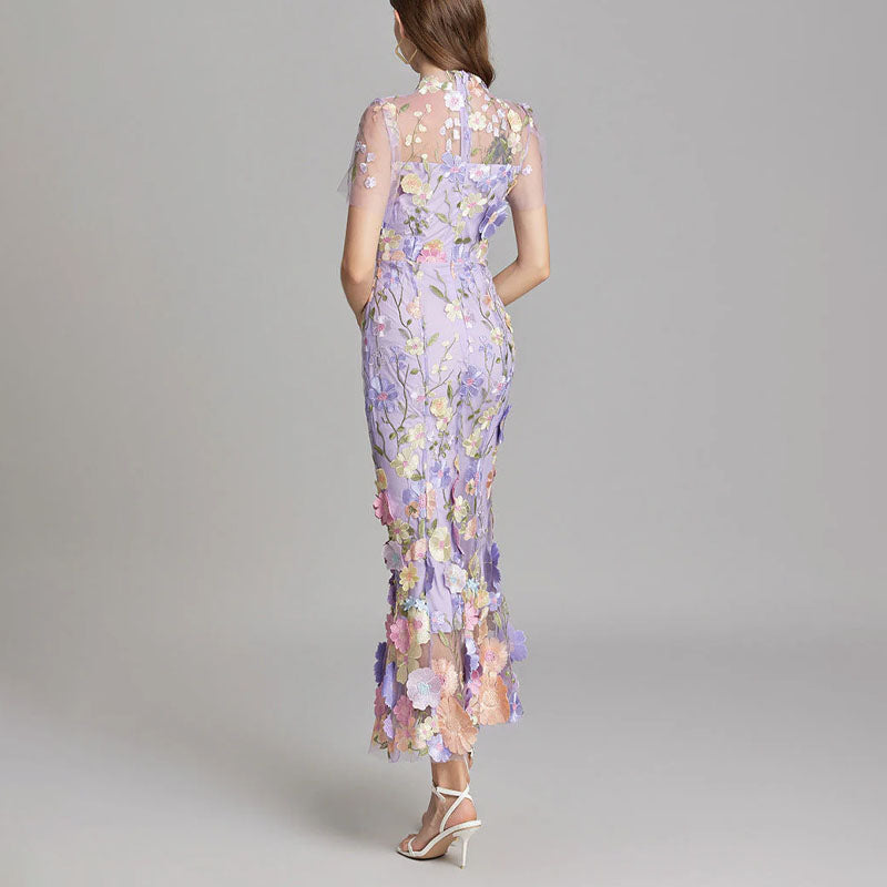 Kirsten - Women’s Sheer Overlay Floral Embroidered Dress