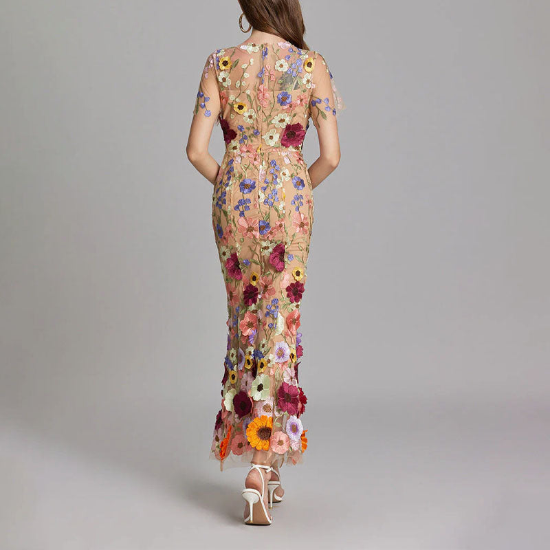 Kirsten - Women’s Sheer Overlay Floral Embroidered Dress