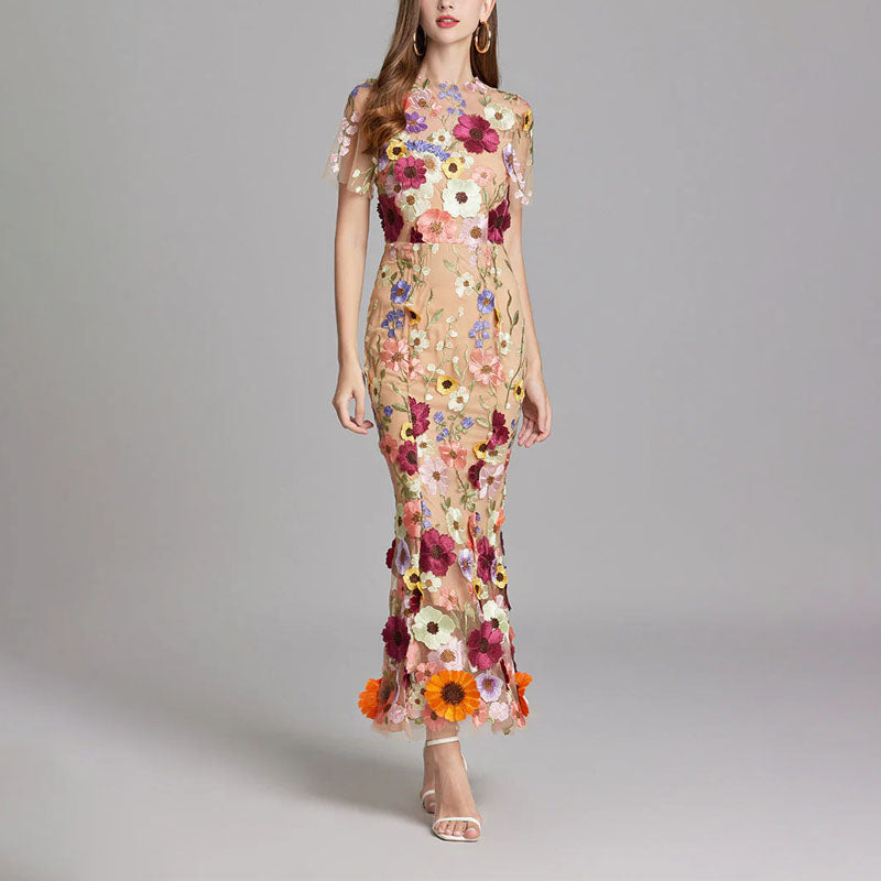 Kirsten - Women’s Sheer Overlay Floral Embroidered Dress
