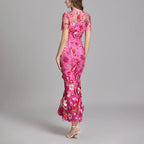 Kirsten - Women’s Sheer Overlay Floral Embroidered Dress