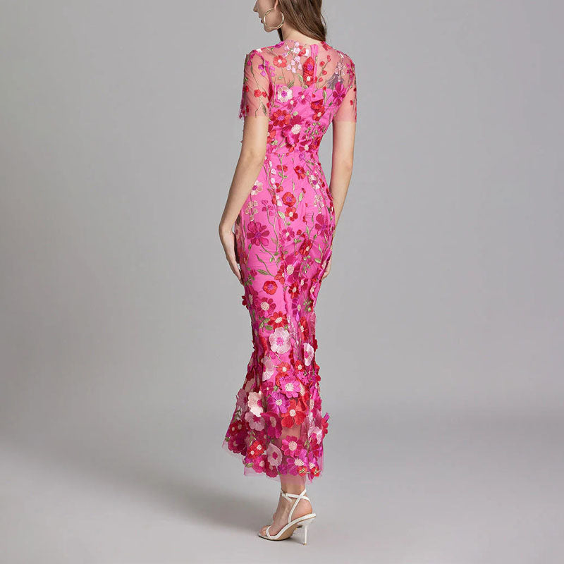 Kirsten - Women’s Sheer Overlay Floral Embroidered Dress