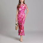 Kirsten - Women’s Sheer Overlay Floral Embroidered Dress