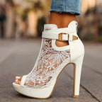 Lauren - Women’s Lace Mesh Buckle Strap High Heels