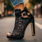 Lauren - Women’s Lace Mesh Buckle Strap High Heels