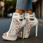 Lauren - Women’s Lace Mesh Buckle Strap High Heels