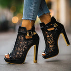 Lauren - Women’s Lace Mesh Buckle Strap High Heels
