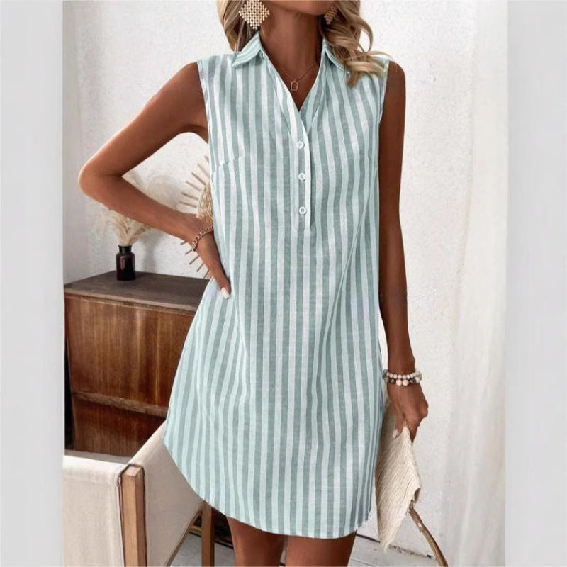 Lauren - Women’s Casual Striped Sleeveless Shirt Dress