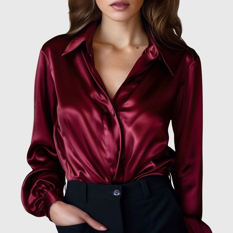 Lauren - Women’s Collared Satin Button Down Blouse