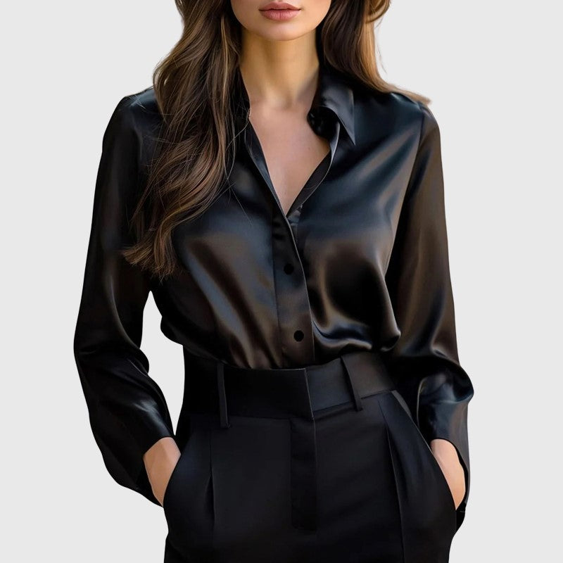 Lauren - Women’s Collared Satin Button Down Blouse