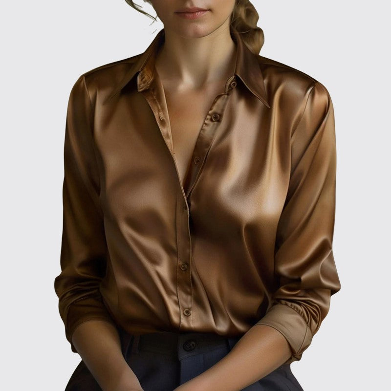 Lauren - Women’s Collared Satin Button Down Blouse