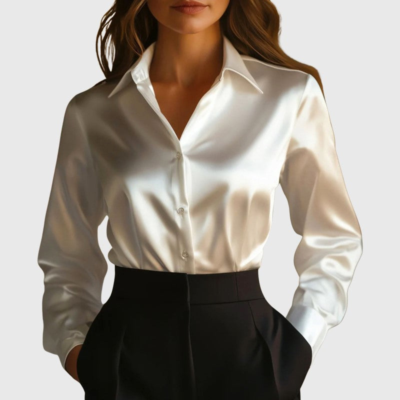 Lauren - Women’s Collared Satin Button Down Blouse