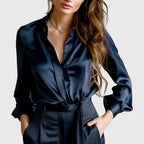 Lauren - Women’s Collared Satin Button Down Blouse