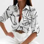 Lauren - Women's Satin Abstract Print Button Up Blouse