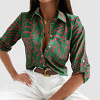 Lauren - Women's Satin Abstract Print Button Up Blouse
