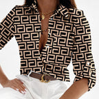 Lauren - Women's Satin Abstract Print Button Up Blouse