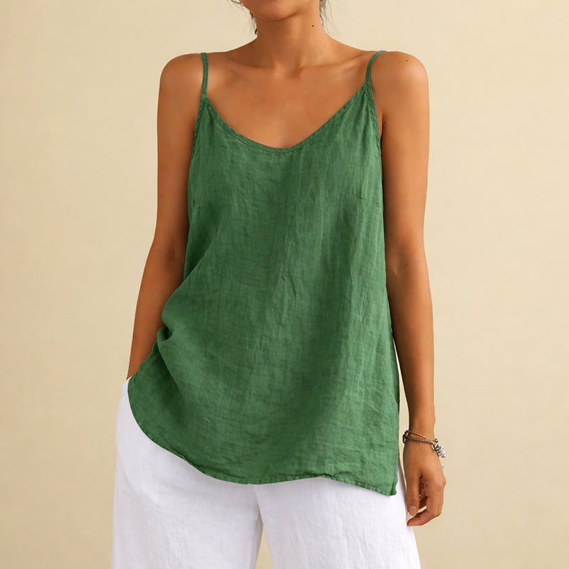 Lena - Women’s Cotton Linen Top with Thin Straps