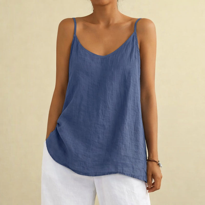 Lena - Women’s Cotton Linen Top with Thin Straps