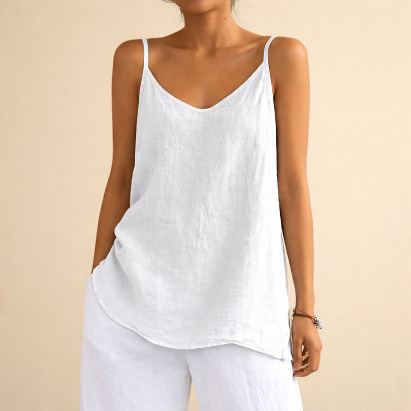 Lena - Women’s Cotton Linen Top with Thin Straps
