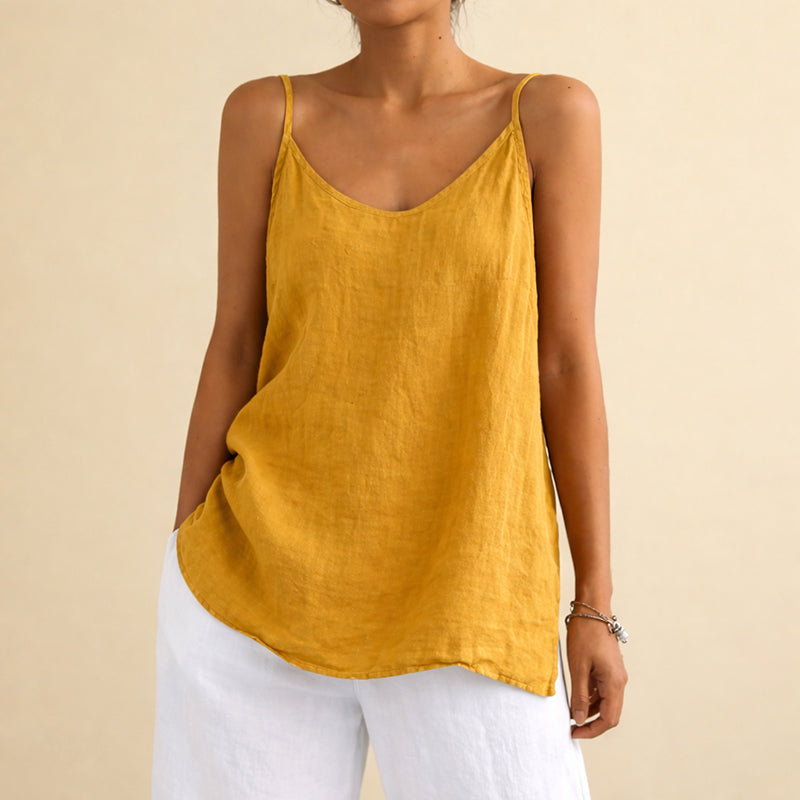 Lena - Women’s Cotton Linen Top with Thin Straps