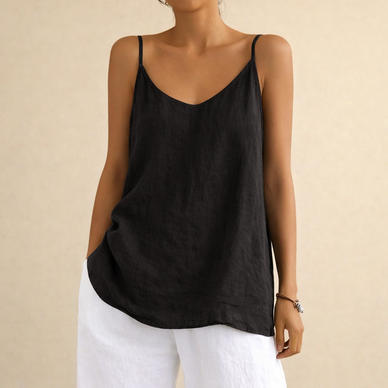 Lena - Women’s Cotton Linen Top with Thin Straps