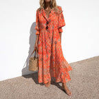 Lillian - Women’s Printed Button Front Maxi Shirt Dress