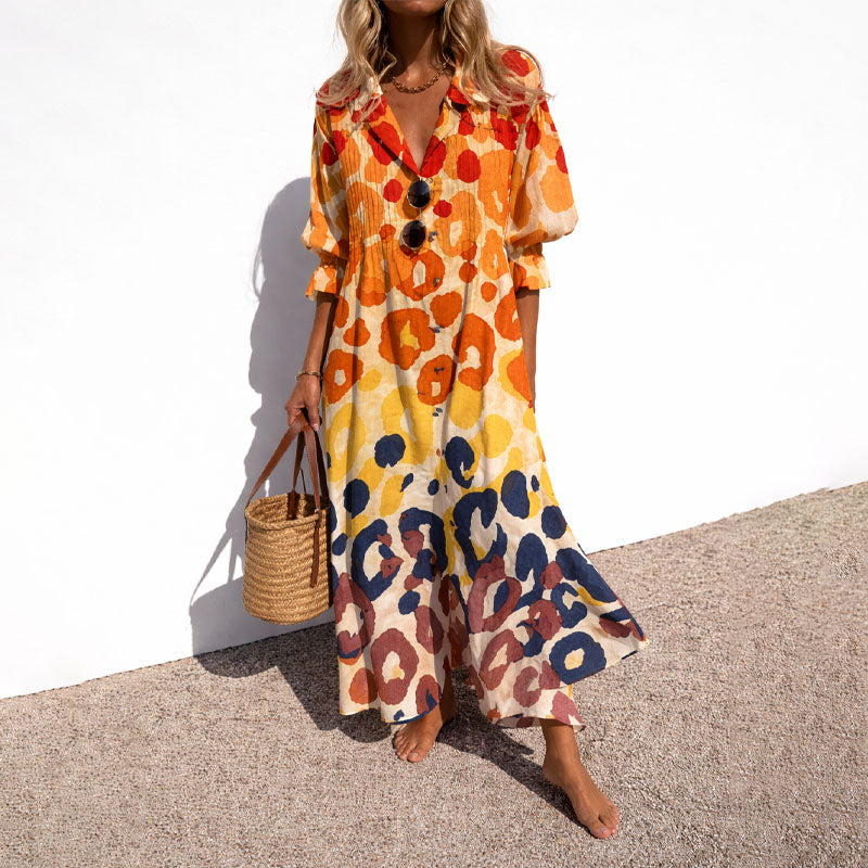 Lillian - Women’s Printed Button Front Maxi Shirt Dress