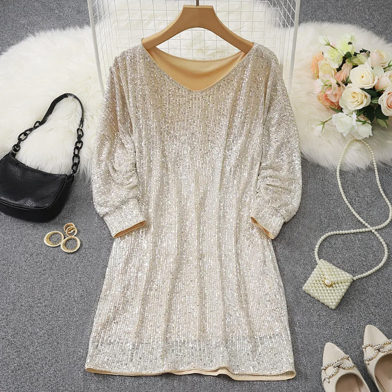 Lindsey - Women's Sequin Mini Dress with Long Sleeves
