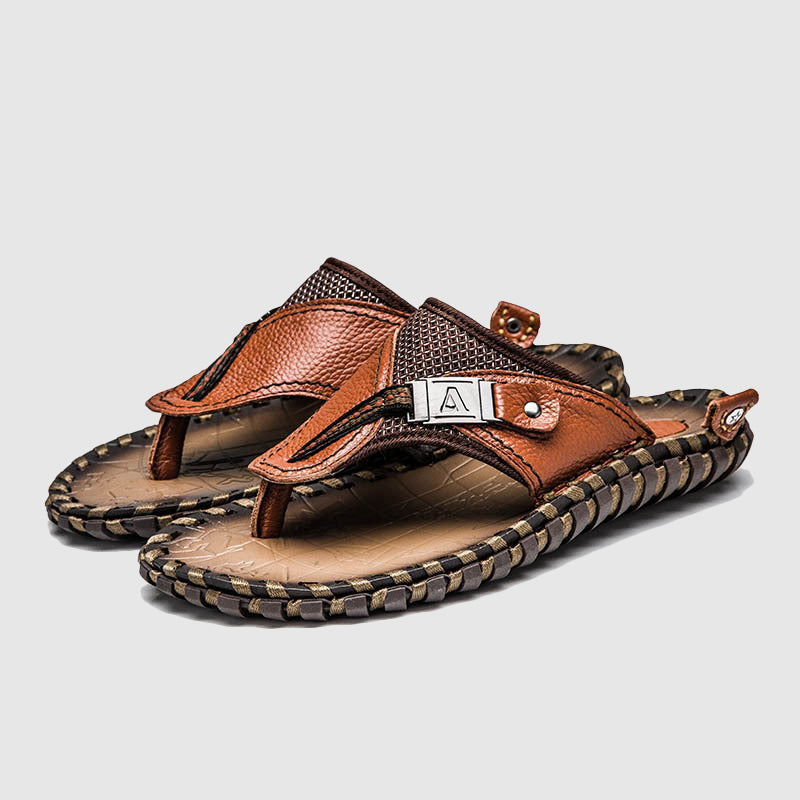 Logan - Men’s Leather Toe Post Strap Sandals