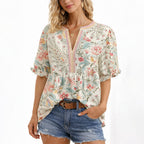 Lori - Women's Floral Boho Blouse with V-Neck