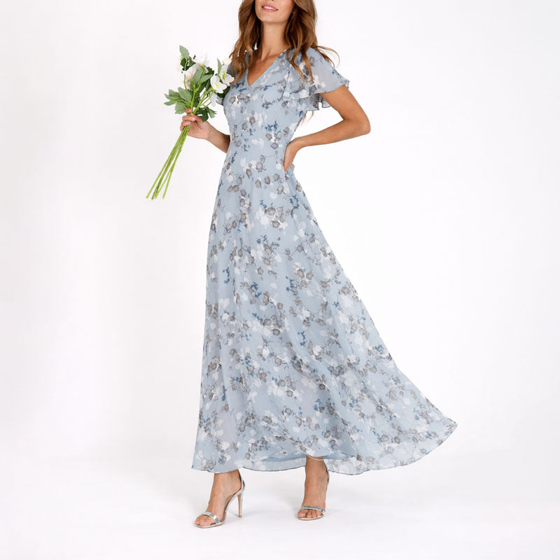 Margaret - Women’s Floral Ruffle Sleeve Maxi Dress