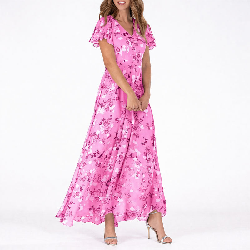 Margaret - Women’s Floral Ruffle Sleeve Maxi Dress