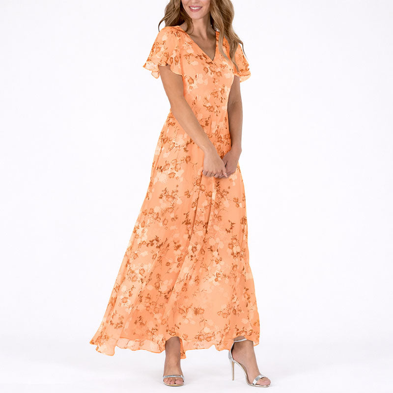 Margaret - Women’s Floral Ruffle Sleeve Maxi Dress
