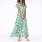 Margaret - Women’s Floral Ruffle Sleeve Maxi Dress