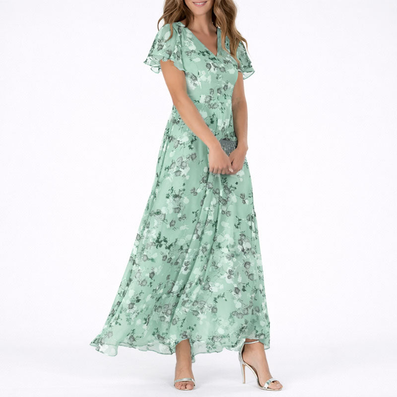 Margaret - Women’s Floral Ruffle Sleeve Maxi Dress