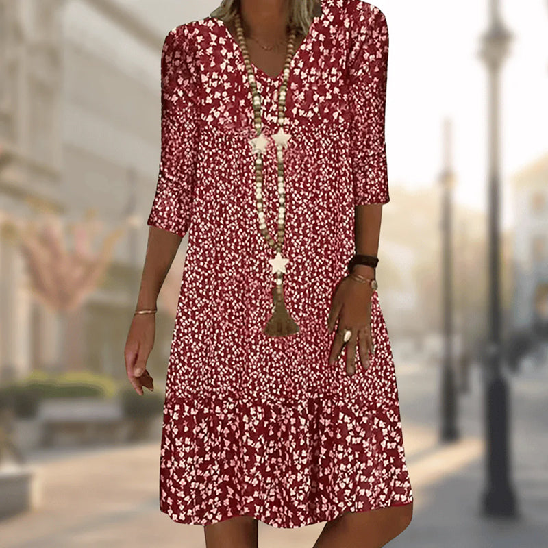 Mary - Women’s Floral Midi Dress with Ruffle Hem
