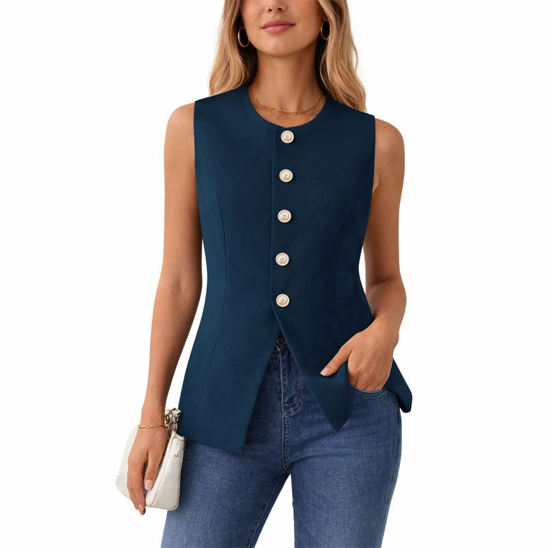 Maureen - Women’s Sleeveless Button Front Vest Top