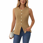 Maureen - Women’s Sleeveless Button Front Vest Top