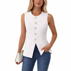 Maureen - Women’s Sleeveless Button Front Vest Top