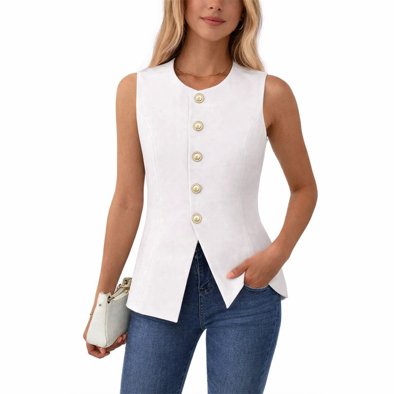 Maureen - Women’s Sleeveless Button Front Vest Top