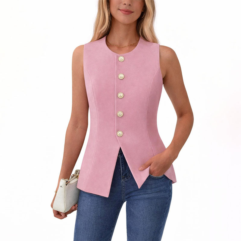 Maureen - Women’s Sleeveless Button Front Vest Top