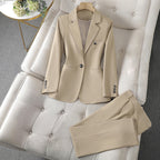 Megan - Women’s Tailored Blazer Straight Leg Pants Set