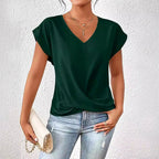 Megan - Casual V-Neck Top with Draped Front