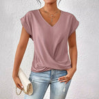 Megan - Casual V-Neck Top with Draped Front