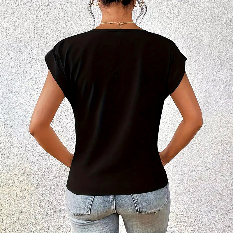 Megan - Casual V-Neck Top with Draped Front