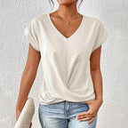 Megan - Casual V-Neck Top with Draped Front