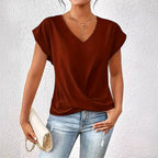 Megan - Casual V-Neck Top with Draped Front